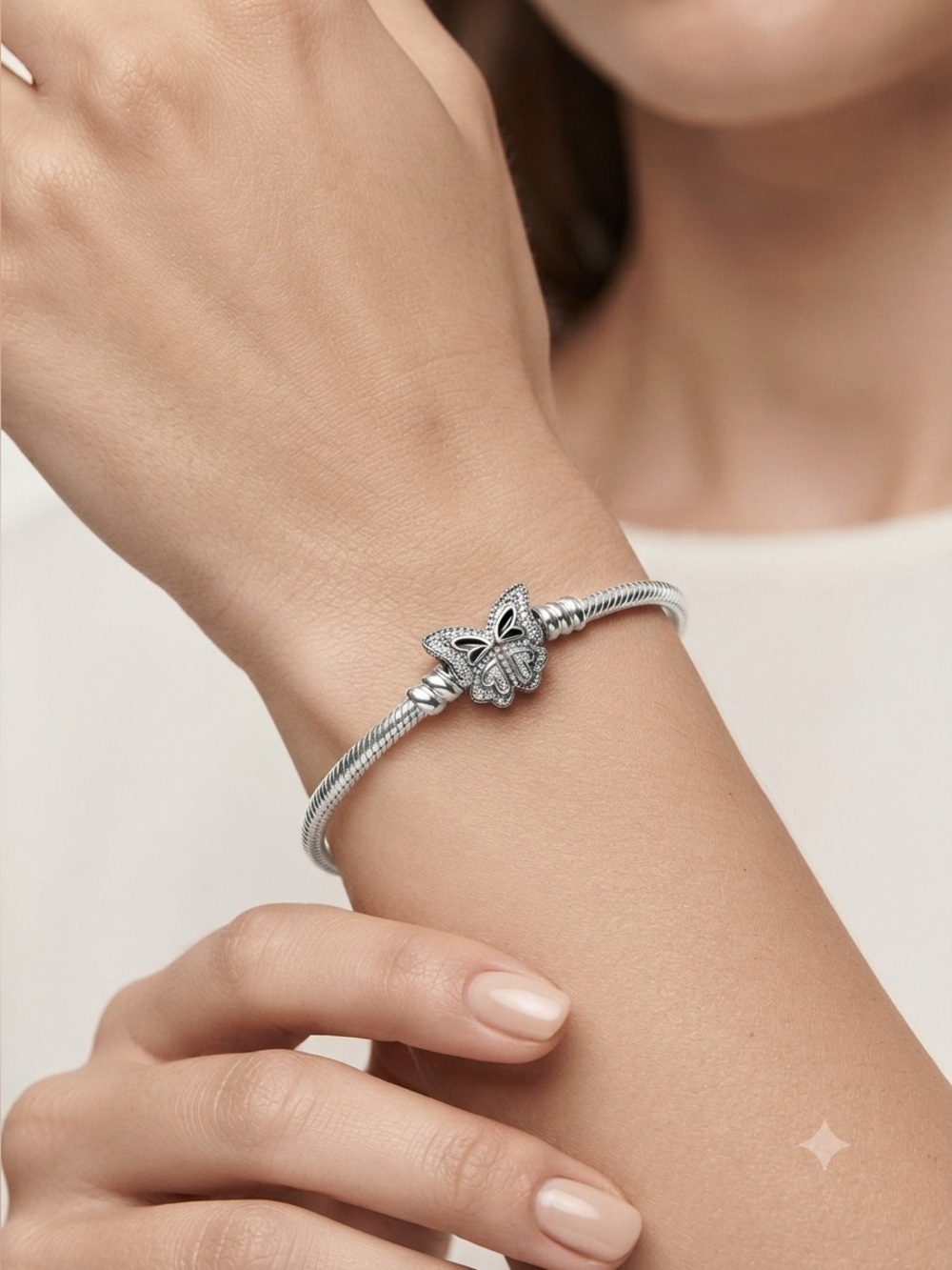Butterfly Clasp Snake Chain Charm Bracelet | CZ Heart Gold Tone Bracelet